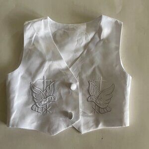 White Embroidered Cross/Dove Baby Satin Vest